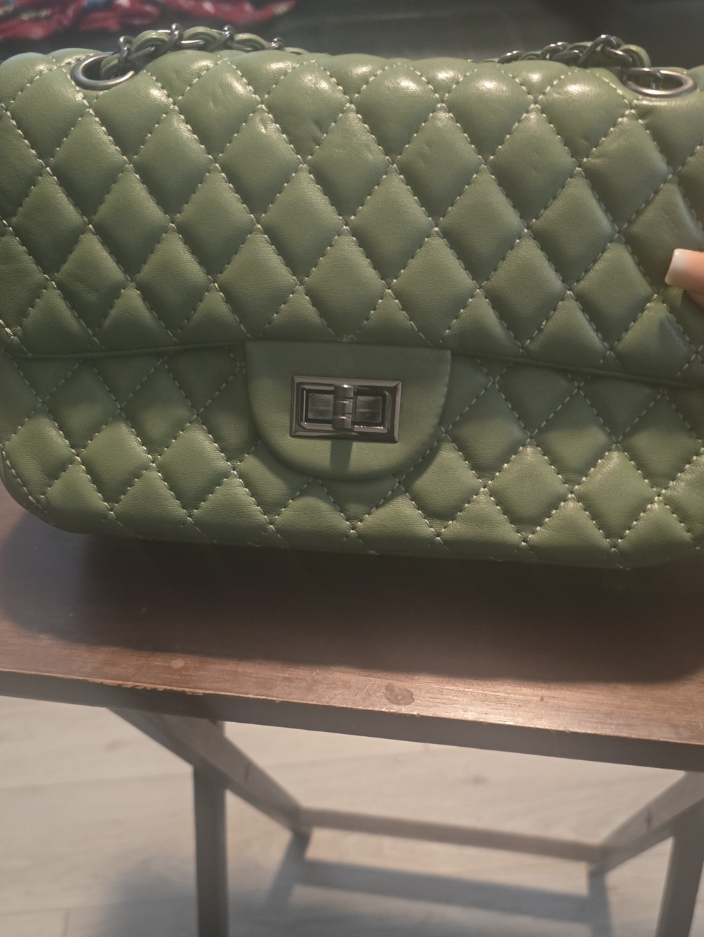 SHEIN Quilted Green Chain-Handle Shoulder Bag
